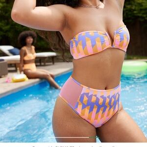 aerie Pink, Purple & Orange Geometric High-Waist Bikini Bottom